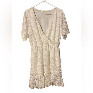 LA Gypsy Faux Wrap Dress Women’s White Lace Knee Length Sheer Cottagecore Fairy